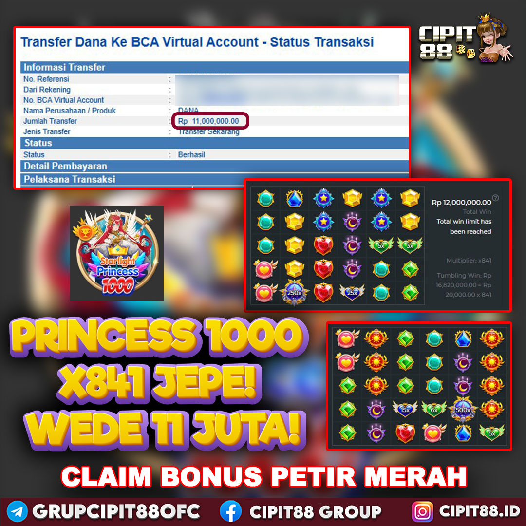 CIPIT88 JACKPOT SLOT STARLIGHT PRINCESS 1000  RP 11.000.000 ID : BIM***