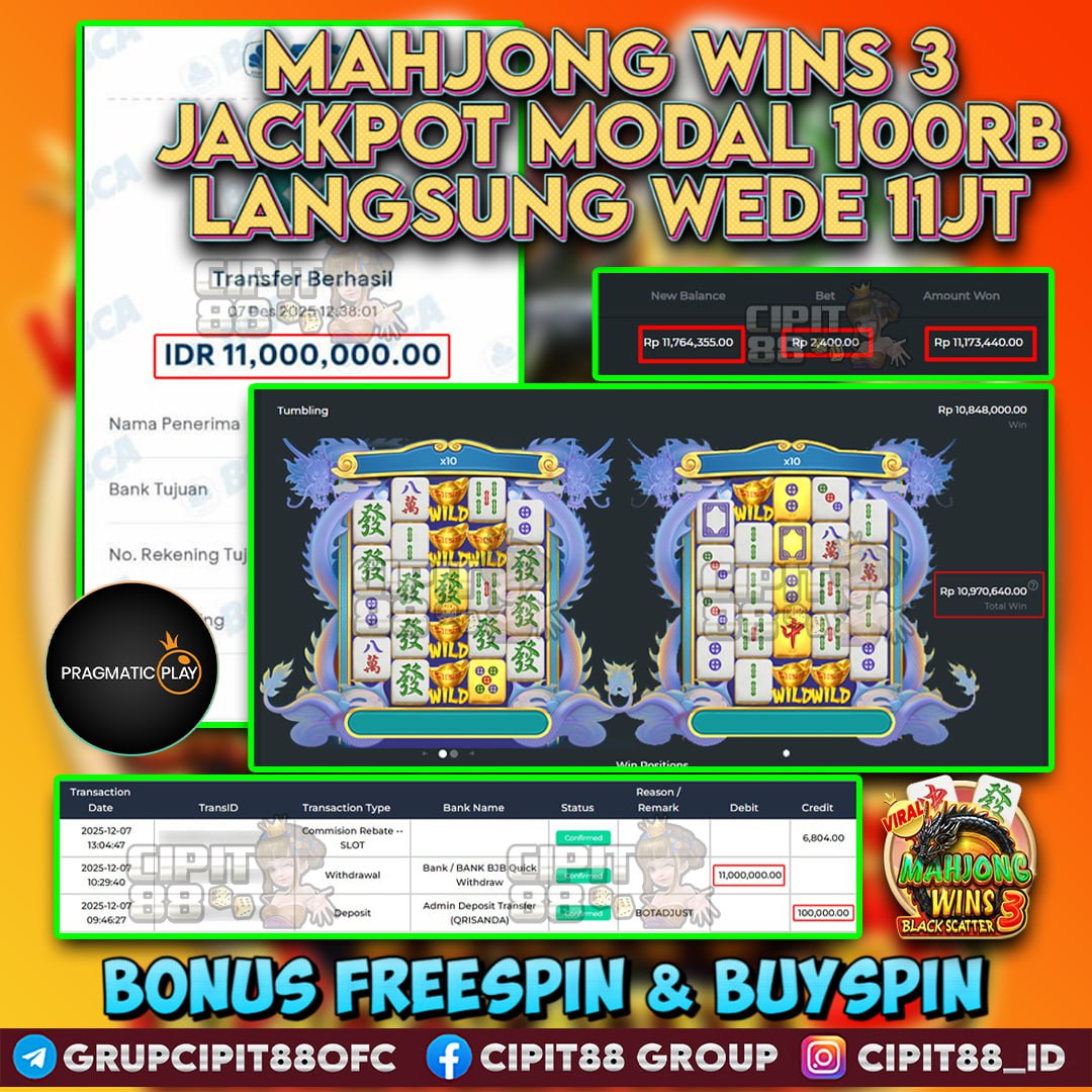 CIPIT88 JACKPOT SLOT MAHJONG WINS 3 BLACK SCATTER RP 11.000.000 ID : JON***