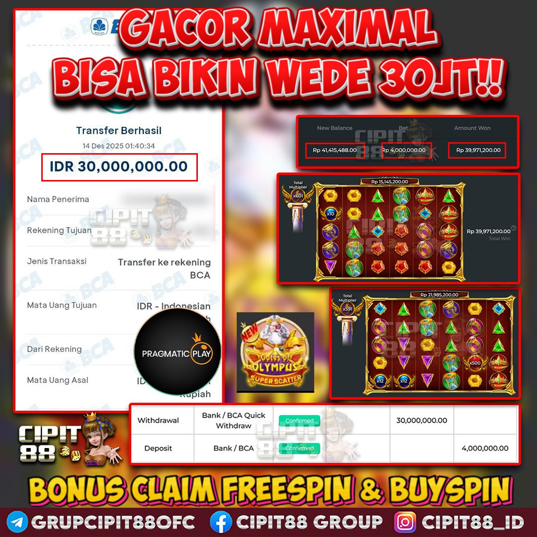 CIPIT88 JACKPOT SLOT GATES OF OLYMPUS SUPER SCATTER RP 30.000.000 ID : DAR***