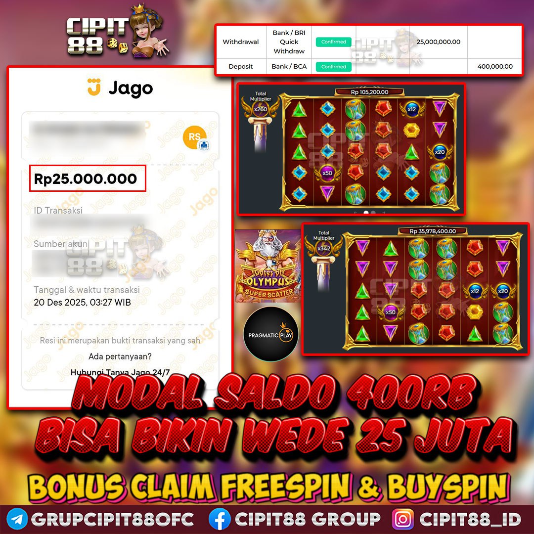 CIPIT88 JACKPOT SLOT GATES OF OLYMPUS SUPER SCATTER  RP 25.000.000 ID : CAS***