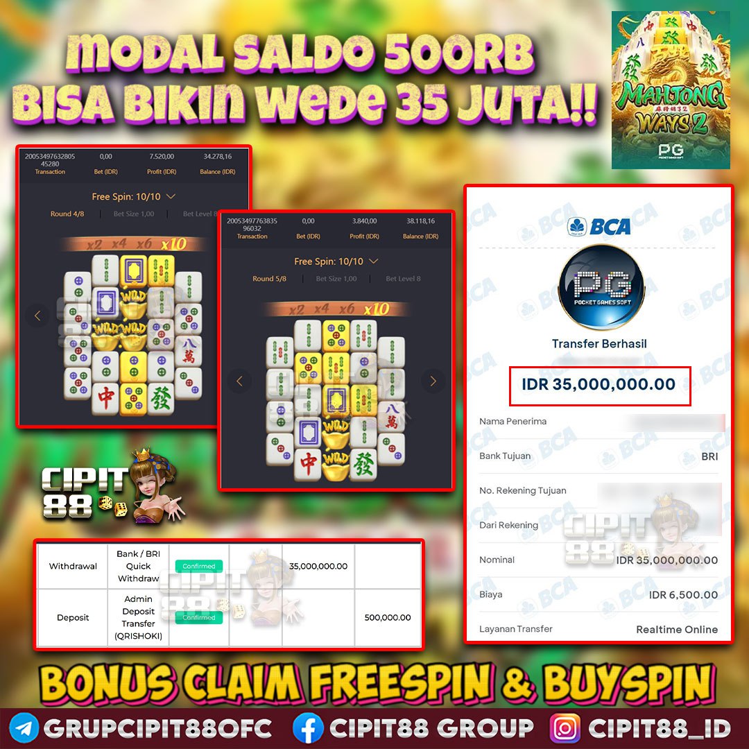 CIPIT88 JACKPOT SLOT MAHJONG WAYS 2 RP 35.000.000 ID : SING***