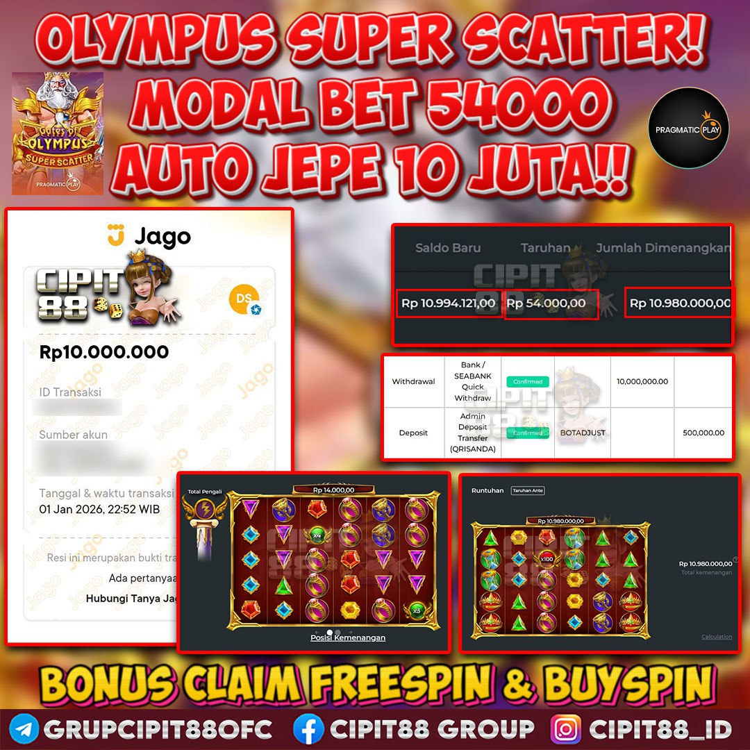 CIPIT88 JACKPOT SLOT GATES OF OLYMPUS SUPER SCATTER RP 10.000.000 ID : KSWR***