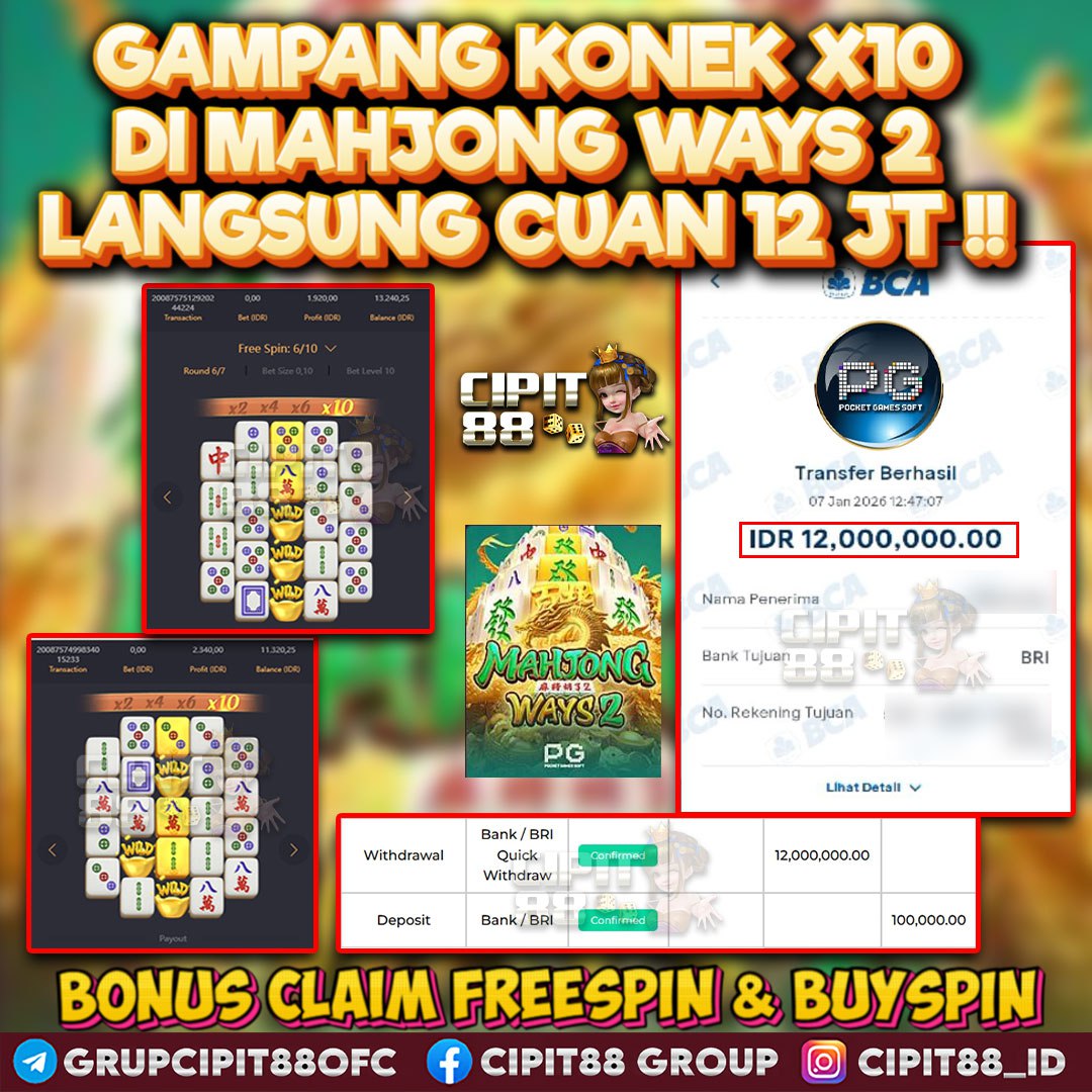 CIPIT88 JACKPOT SLOT MAHJONG WAYS 2 RP 12.000.000 ID : HUP***