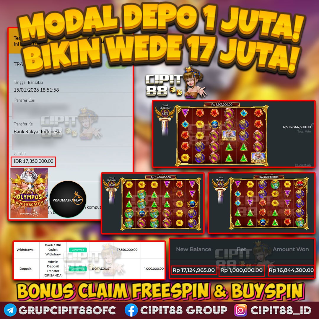 CIPIT88 JACKPOT SLOT GATES OF OLYMPUS SUPER SCATTER RP 17.350.000 ID : JEN***